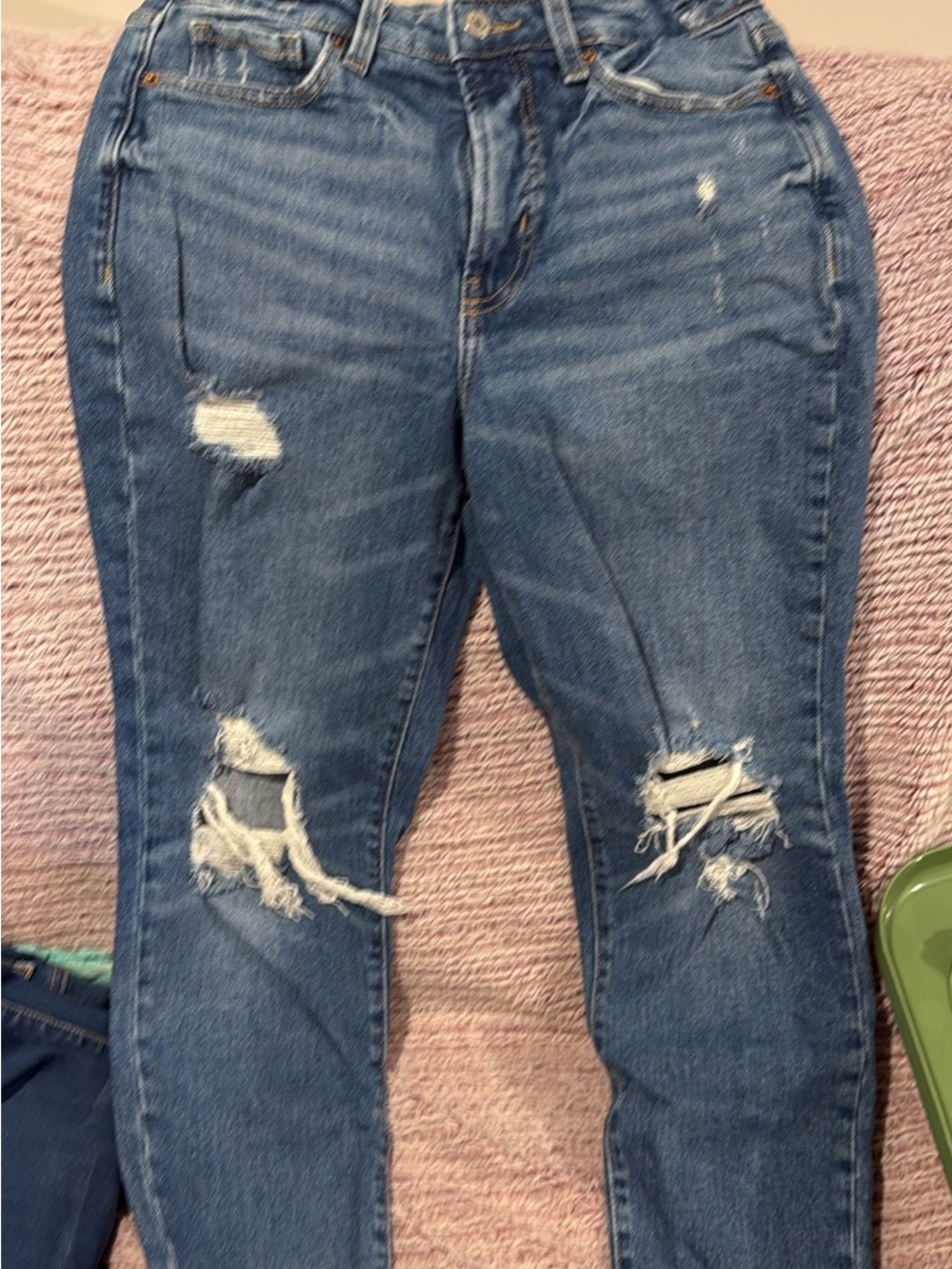 Mom Jeans- Women's Distressed Blue Jeans